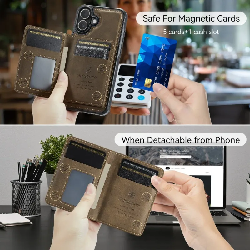 RFID bloķējošs karšu turētājs, magnētisks, noņemams Mini maka tālruņa maciņš iPhone 16 Pro Max 15 14 Plus 13 12 PU ādas pārvalkam_voghion.com