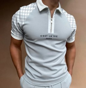 Men's Large Size Color Matching Short-Sleeved Polo Shirt Zipper Trendy Brand 3D Printing Polo Large Size_voghion.com