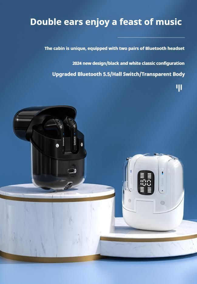 DX16 Couple Wireless Bluetooth Earphones With 2 Pairs Of Earphones Backpack Appearance, Battery Display, HIFI Sound Quality TWS_voghion.com