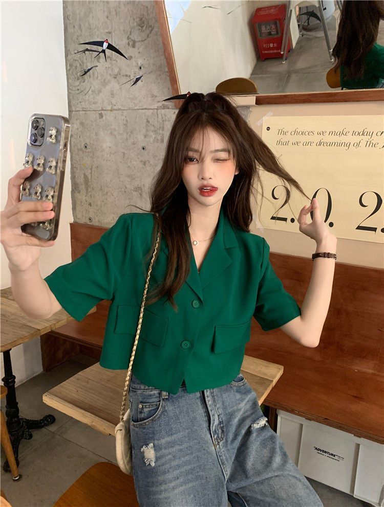Hanrouchuan Street Style Petite 2025 Summer Thin Casual Design Sense Niche Short Blazer_voghion.com