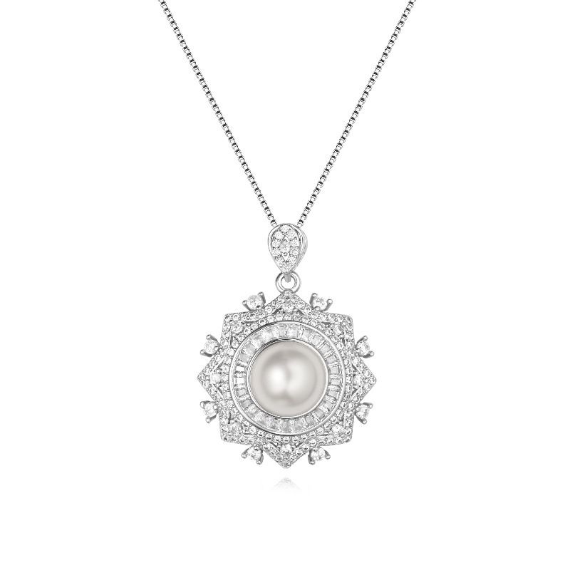 Cold Wind Zircon Round Pendant Pearl Necklace Women's Style Versatile Clavicle Chain Fashion Luxury Jewelry Accessories_voghion.com
