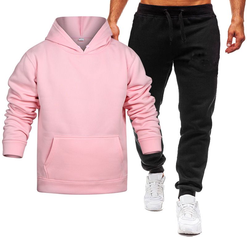 Herrenbekleidung Frühling, Herbst und Winter Herren- und Damenfreizeit Europäischer Code Blanko Einfarbiger Anzug Vlies Lockerer Pullover und Hose Zweiteiliges Set_voghion.com