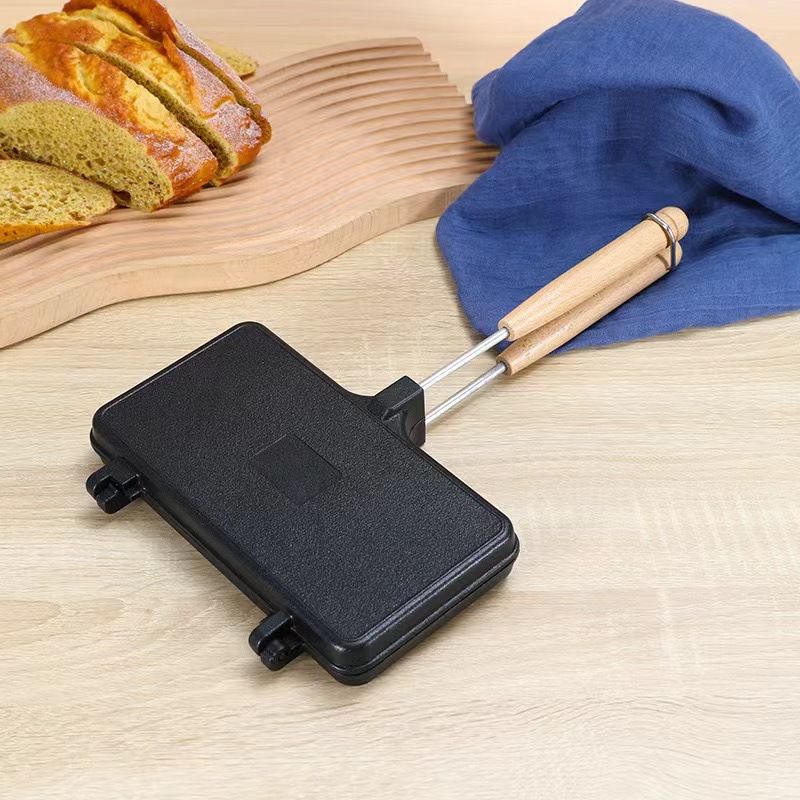 Forma do kanapek z powłoką nieprzywierającą i drewnianym uchwytem, dwustronna forma do chleba w paski, narzędzie do pieczenia śniadań w domu_voghion.com