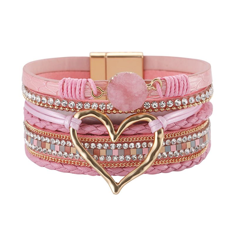 Set di bracciali a strati bohémien - Bracciale rigido regolabile a cuore aperto e catena con perline_voghion.com