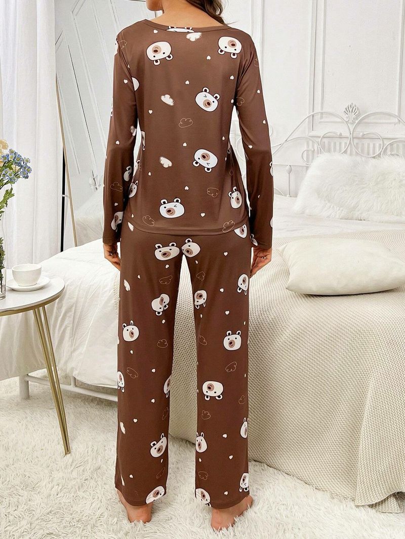 Frühling und Herbst Lässiges bequemes Pyjama-Set Bär Langarmhose Zweiteiliges Set_voghion.com
