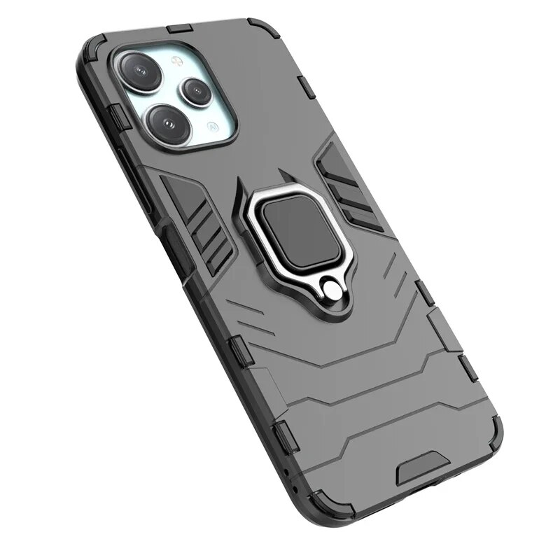 Xiaomi 4G Shockproof Armor Metal Ring Phone Case do Redmi 12 Redmi12 5G Magnetyczny uchwyt samochodowy Stojak Tylna obudowa_voghion.com