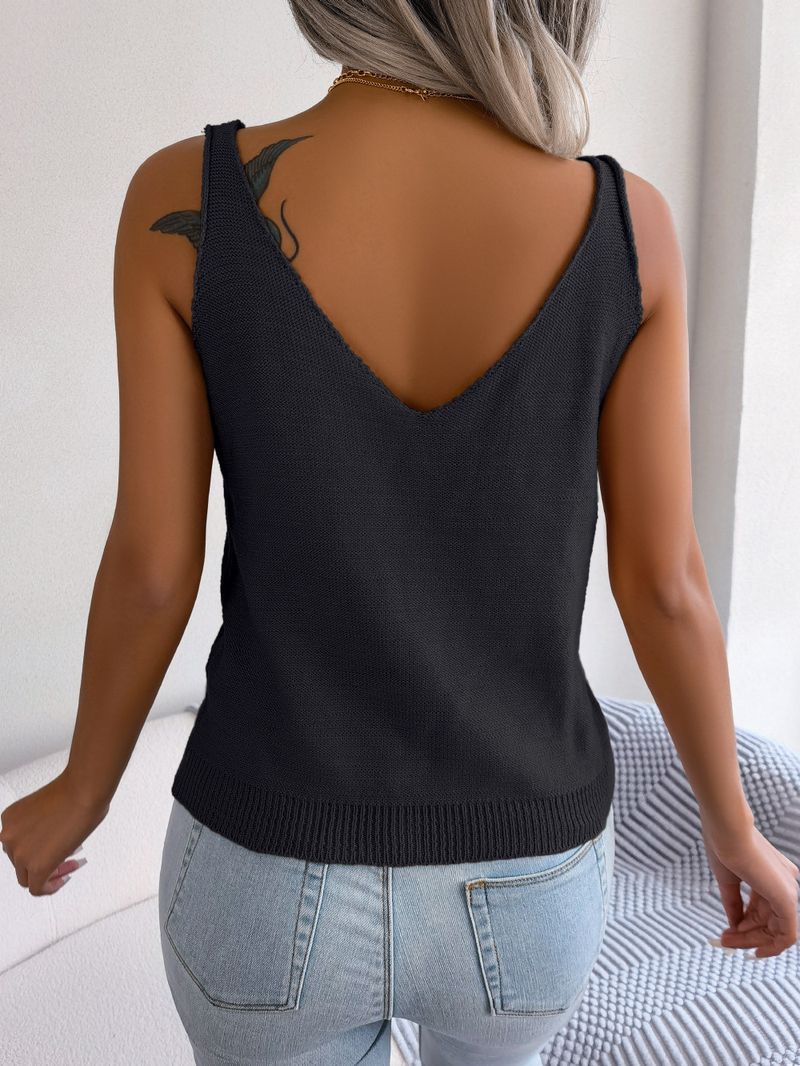 Haut décontracté en tricot torsadé à col en V et ajouré pour femme, vêtement de vacances, collection printemps-été 2025_voghion.com
