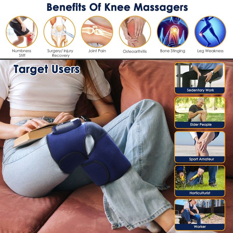 Cordless Knee Massager Heated Knee Brace Wrap Electric Knee Heating Pad With 5-Level Heating 3-Level Vibration 3-Mode & 3-Level Air Compression_voghion.com