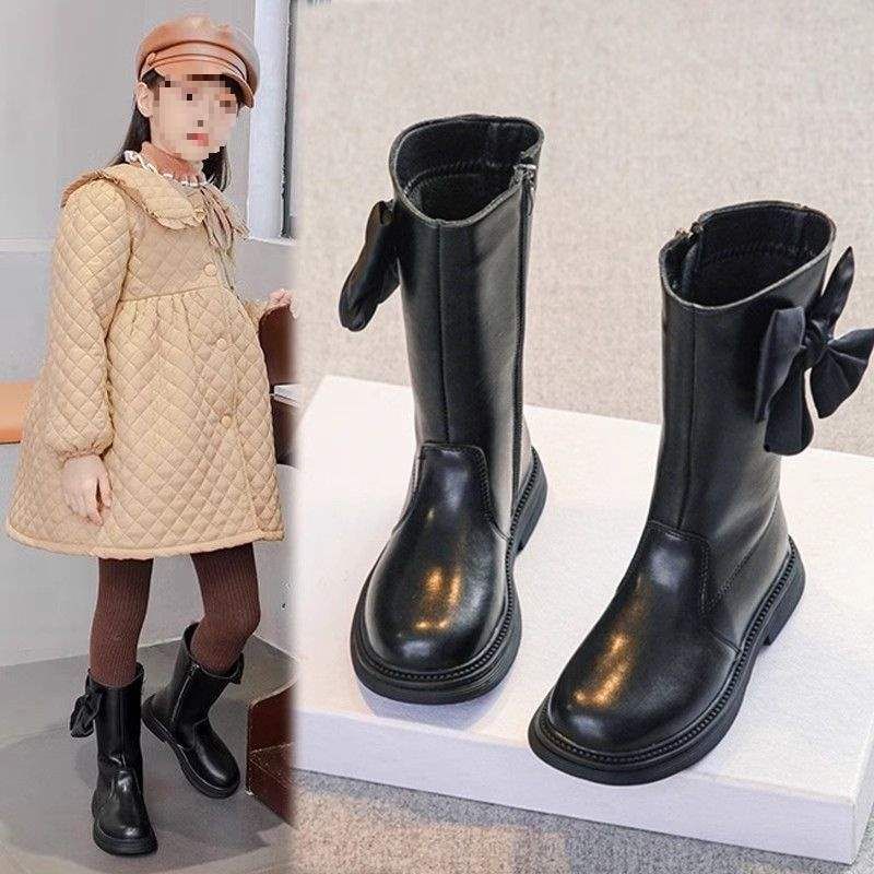 Mädchen Schuhe Kinder Mitte-Kalb Lange-Kalb Hohe-Kalb Leder Stiefel 2025 Herbst Neue Stil Fleece-Gefüttert Winter Baby_voghion.com