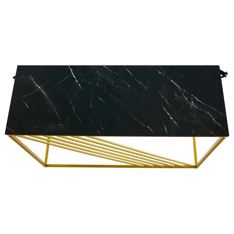 Console noire avec pieds dorés, 100 x 35 x 77 cm, table d'entrée en MDF brillant, table de couloir, buffet, table d'appoint, style vintage_voghion.com