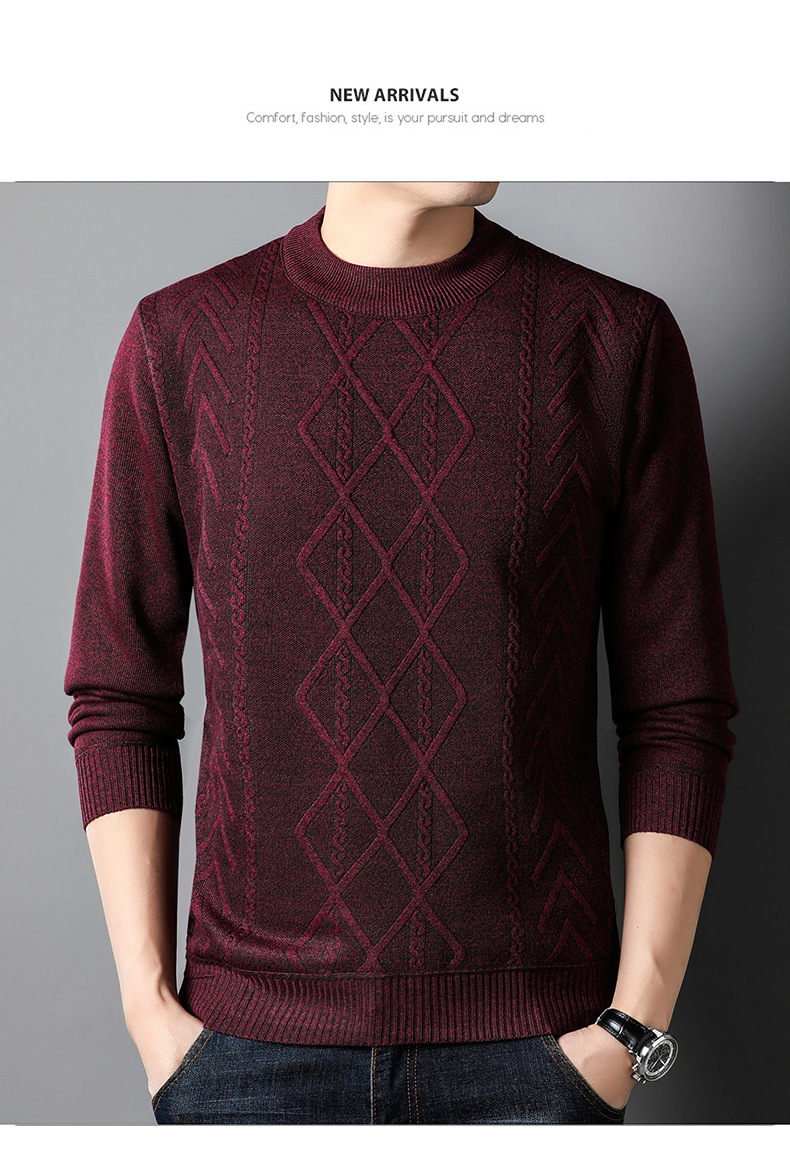 Middle Aged and Young Men's Autumn and Winter Plush and Thickened New Warm Long Sleeved Knitted Sweater Slim Fit Sweater_voghion.com