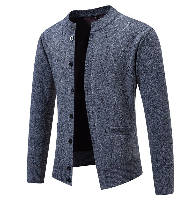 Cardigan in velluto e abbigliamento da uomo, cardigan in maglia con fodera in pile - Pullover oversize alla moda e comodo con collo alto per l'inverno_voghion.com