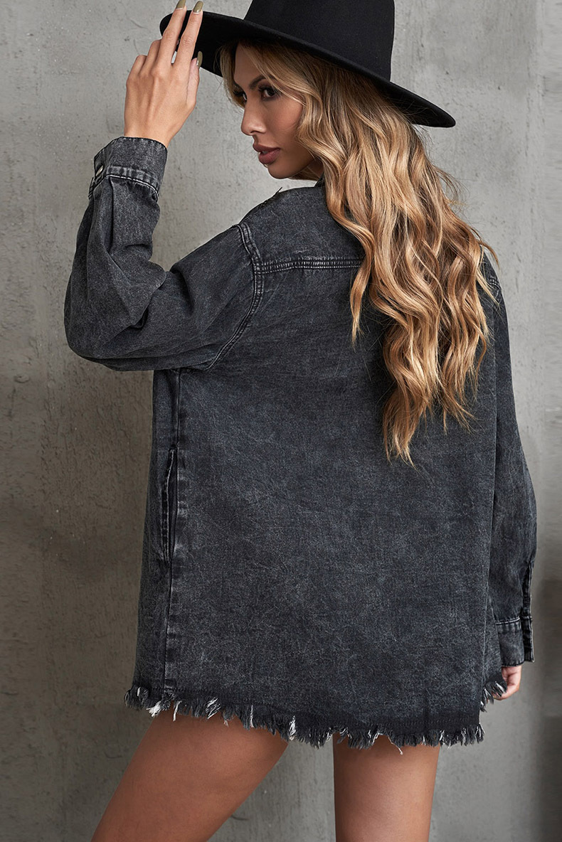 Vintage-Jeansjacke im Washed-Look für Damen – Lockere Passform, Knopfleiste, lange Ärmel, vielseitiger Freizeitmantel (in mehreren Farben und Größen erhältlich)_voghion.com