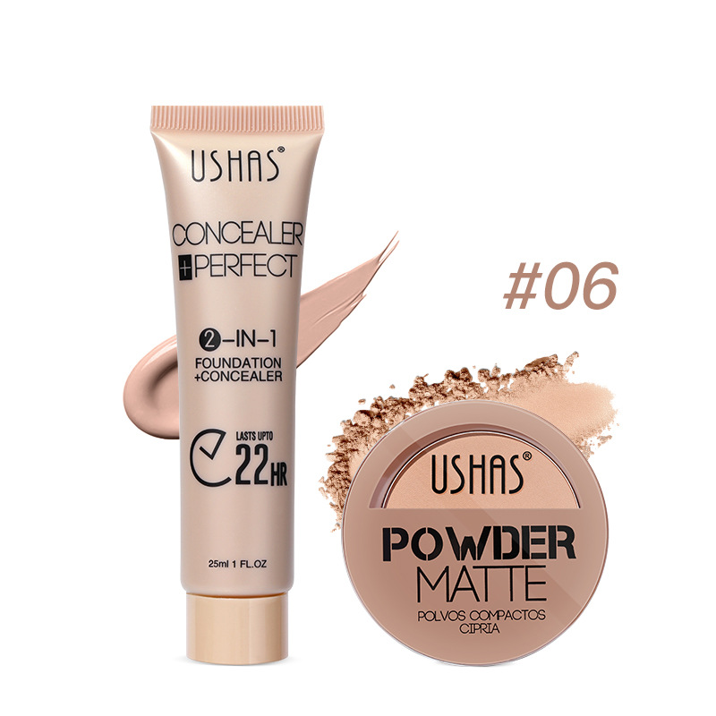 USHAS powder+liquid foundation Combination Set Waterproof, Makeup Free, Skin Brightening Type B_voghion.com