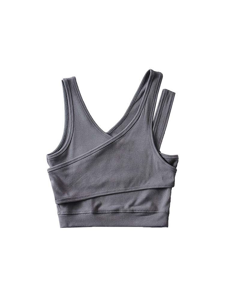 Canotta corta a due pezzi con spalline diagonali e tinta unita, stile blogger nudo e sexy_voghion.com
