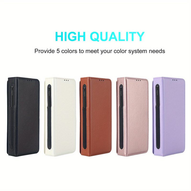 Solid Color Leather Card Holder Phone Case Compatible with Galaxy Z Fold 6, Featuring Phone Stand Function, Convenient for Daily Carrying of Bank_voghion.com