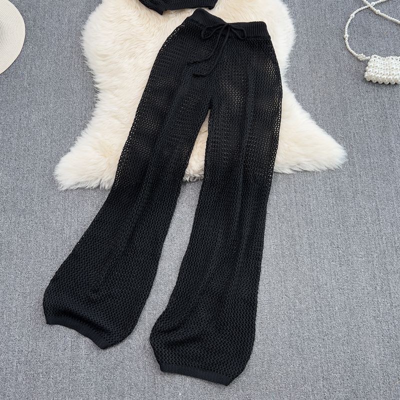 Ženska oblačila Praznična moda vroče dekle, poševni ovratnik, kratek top z odprtimi rameni, dvodelna obleka, visok pas, votle pletene pajkice, poletje_voghion.com