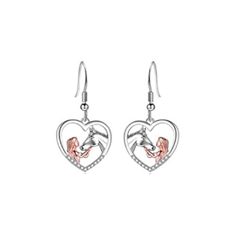 Collana con ciondolo a forma di cuore a forma di clavicola, regalo per amante, con ragazza e cavallo_voghion.com