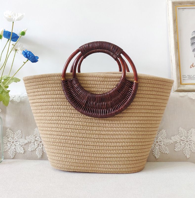 Rattan Griff Retro Mond Stroh Tasche Große Kapazität Baumwolle Seil Gewebt Tasche Ins Neue Modelle_voghion.com