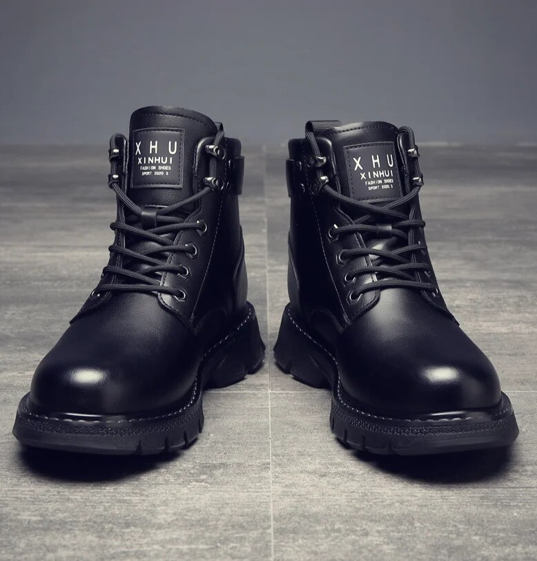 Hommes bottes militaires bottes de neige en cuir synthétique bohème plat bout carré à lacets tous les jours chaussures de plein air bottes_voghion.com