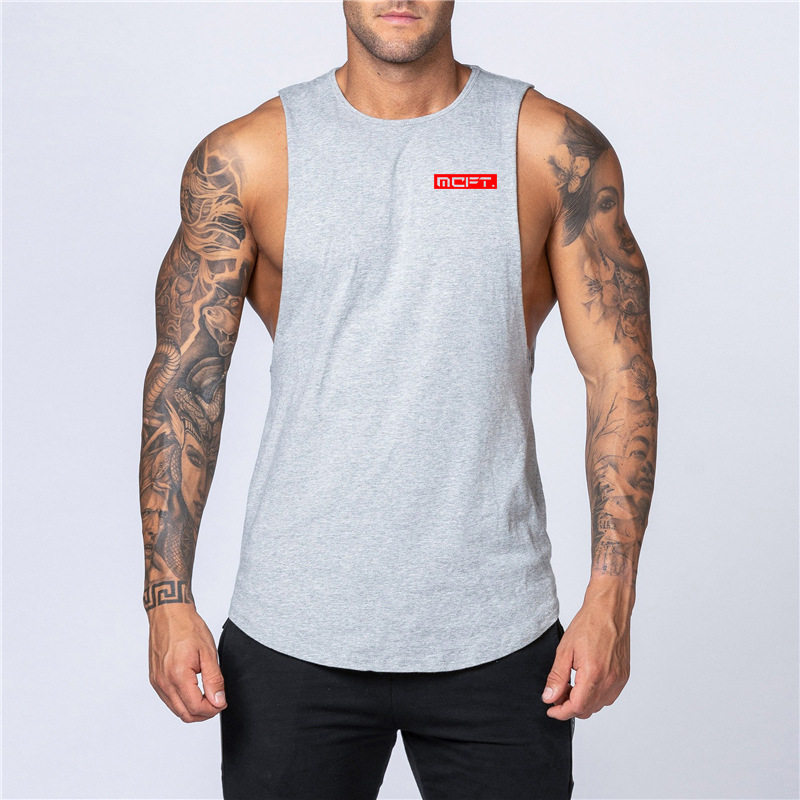 Sommer-Schulter-Trainings-Tanktop für Herren, Fitness, Bodybuilding, Sport-Baumwoll-T-Shirt-Unterlage, lässig, hochelastisch_voghion.com