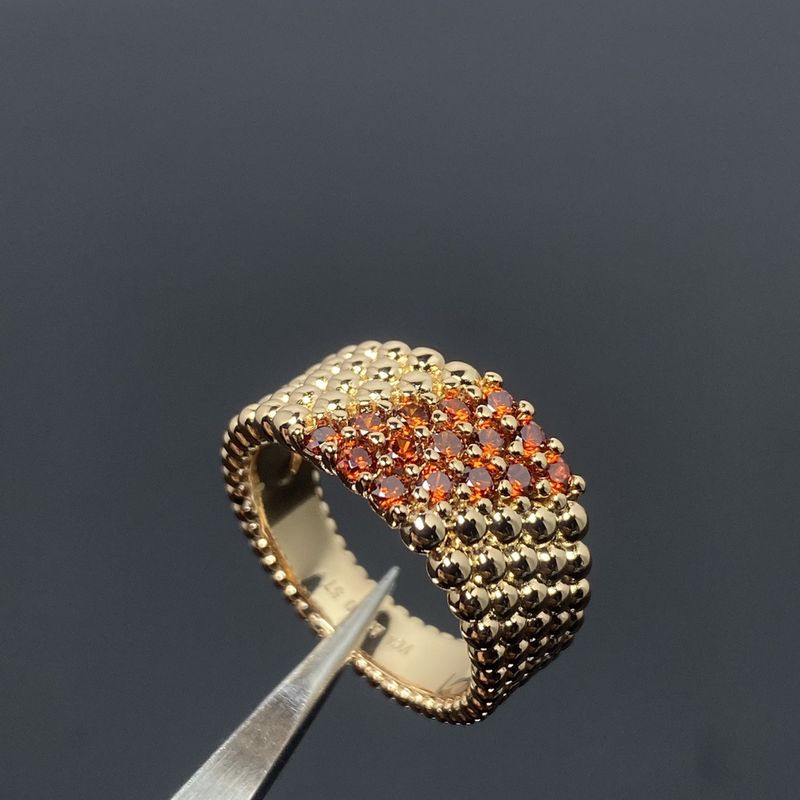 Bague en or avec trèfle à quatre feuilles et petites perles, version haute qualité, cinq rangées de diamants kaléidoscopiques, pour femme_voghion.com