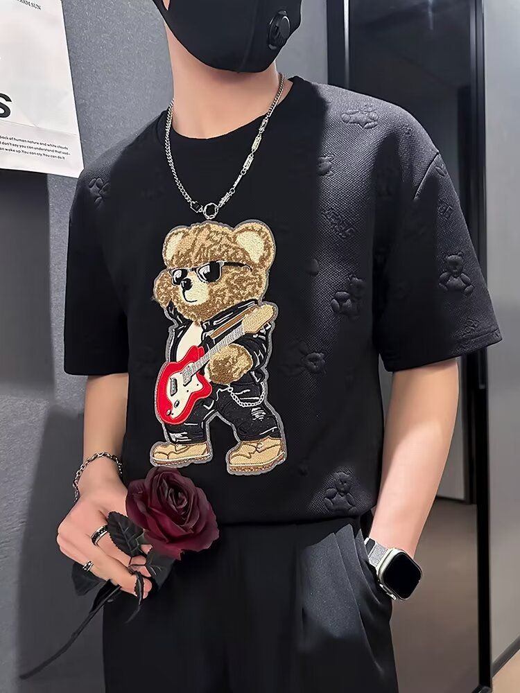 T-shirt d'été court à manches courtes pour homme, nouveau modèle mignon et tendance, petit ours, 2025_voghion.com