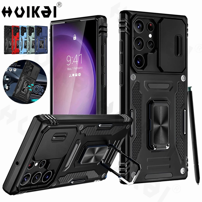 Funda para Samsung Galaxy S23 Ultra S22 S21FE S20 S10 A53 A73 A13 A52S A14 cámara deslizante de cuerpo completo a prueba de golpes rojo militar_voghion.com