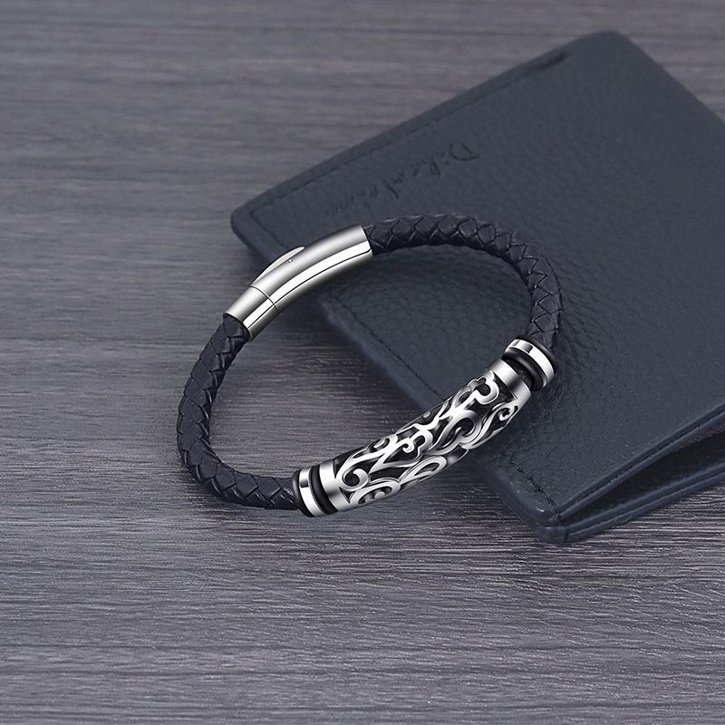 Men's Braided Leather Bracelet - Handcrafted Hollow-Out Design, Retro Style Adjustable Wristband For Casual & Formal Wear (Sizes 18-20cm)_voghion.com