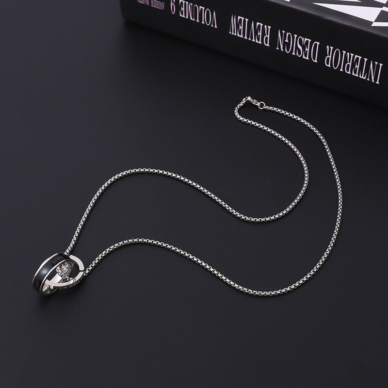 Collana con doppio anello in acciaio inossidabile, design di nicchia femminile, collana in acciaio al titanio, marchio hip-hop maschile alla moda, collana estiva senza tempo_voghion.com