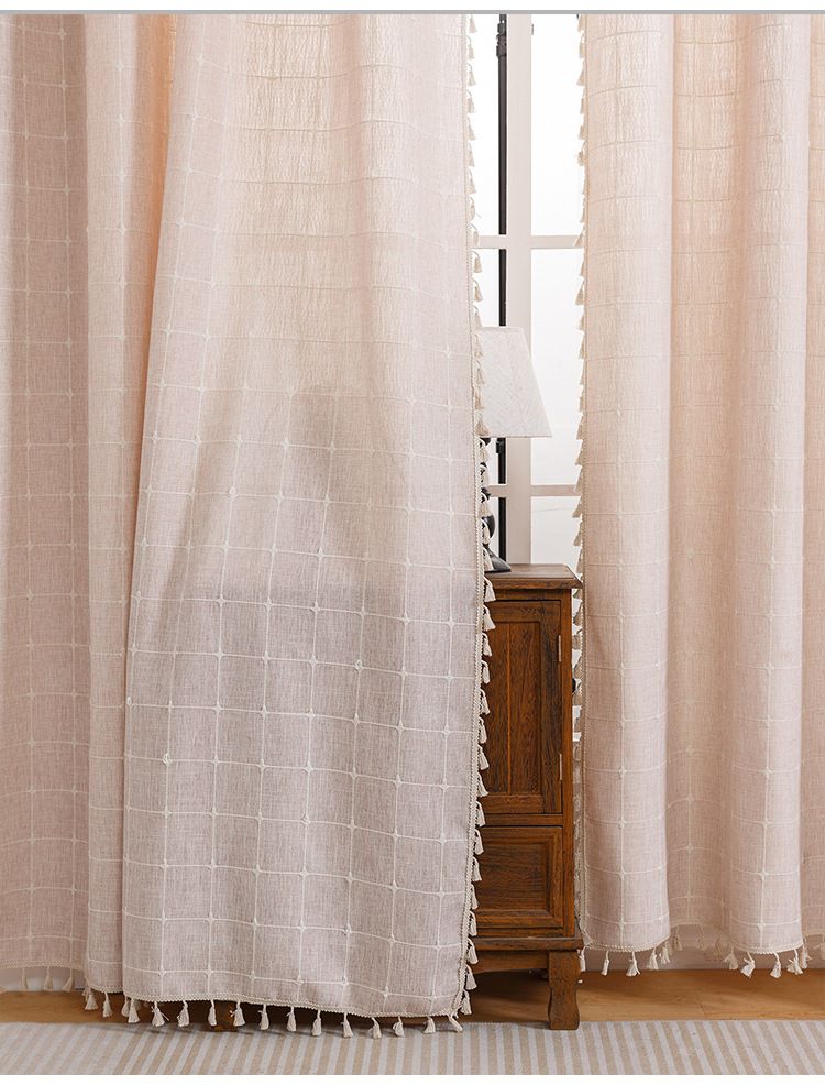 Moderne, eenvoudige, met garen geverfde, waterdichte katoenen en linnen geruite gordijnen, effen kleur, semi-verduisterend, fris licht, luxe katoenen linnen woonkamer, balkon_voghion.com