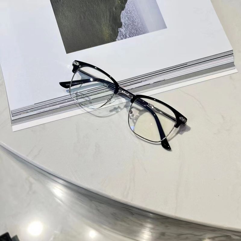 Men's business half TR eyebrow frame can be equipped with degree resistant blue light metal flat glasses 9355_voghion.com