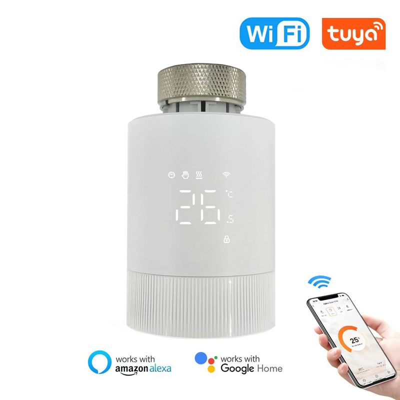 Tuya WiFi Smart Thermostatic Radiateur Vae Actionneur Chauffage Télécommande Sans Fil Thermostat Prise En Charge Alexa Google Home_voghion.com