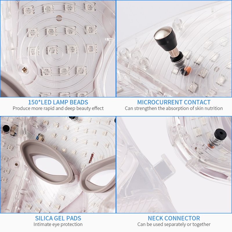 7 spalvų LED veido kaukė su kaklo LED šviesos fotonų kauke, odos atjauninimo priemonė nuo spuogų, veido kėlimo ir masažuoklis_voghion.com