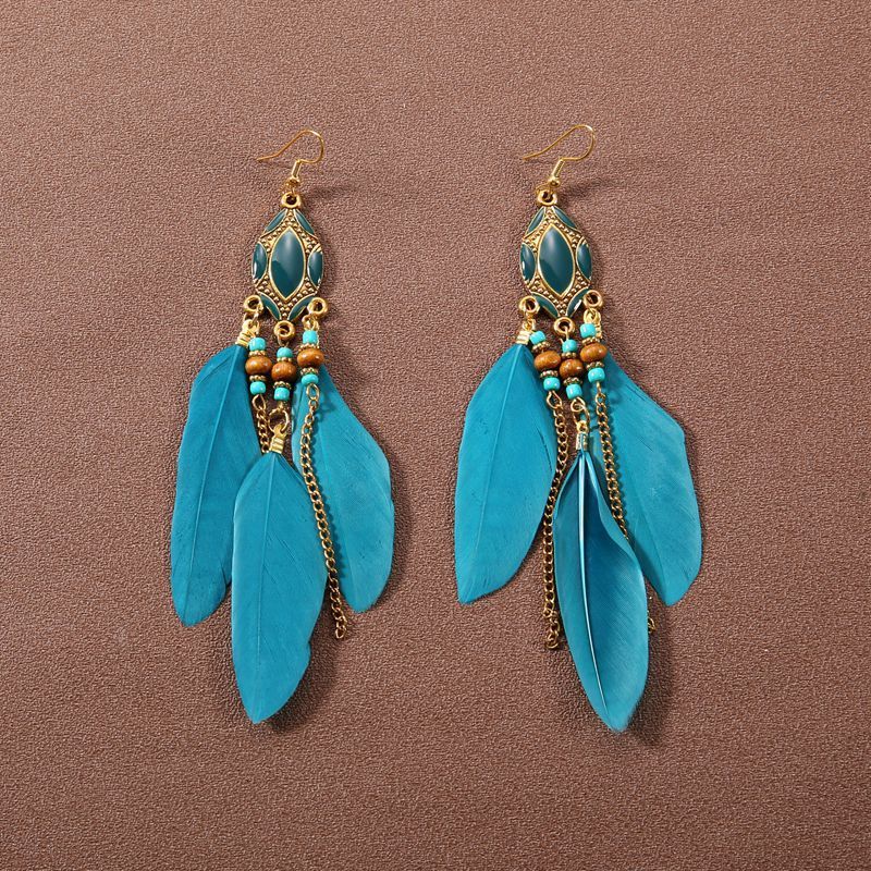 Ethnic Super Fairy Feather Earrings Without Piercing Bohemian Long High-end New Chinese Style Accessories Ear Clips For_voghion.com