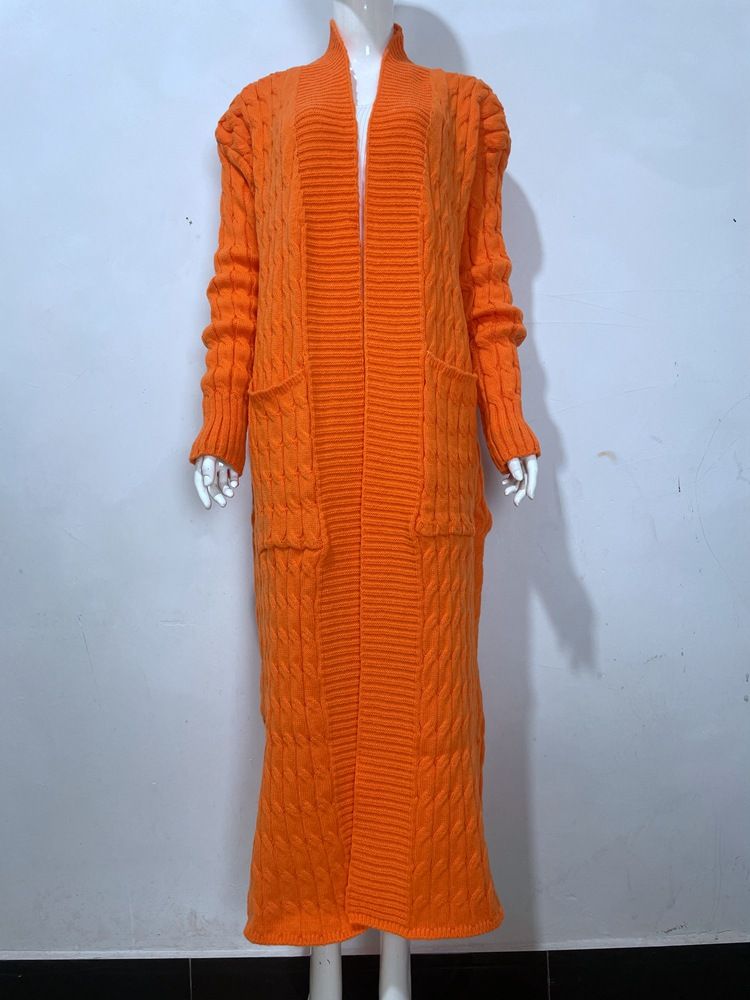 Damen-Strickpulloverjacke mit langen Ärmeln, lockerer langer Strickjacke_voghion.com
