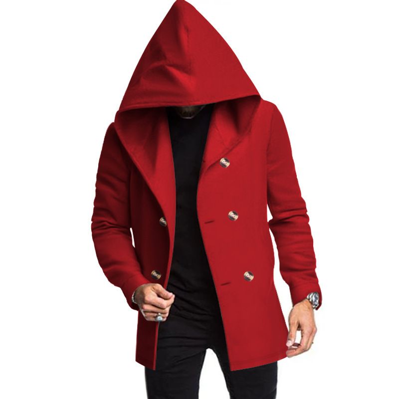 Men's Clothing Slim Windbreaker Hooded Casual Solid Color Jacket Men's Slim Fit Long Hooded Trench Coat Casual Solid Color Jacket For Autumn & Spring_voghion.com