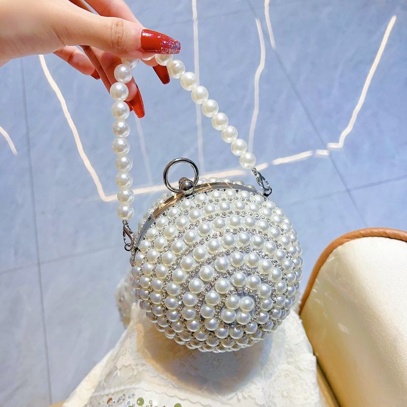 New Pearl Ball Shape Handbag Versatile Evening Inlaid Diamond Dress Banquet Bag_voghion.com