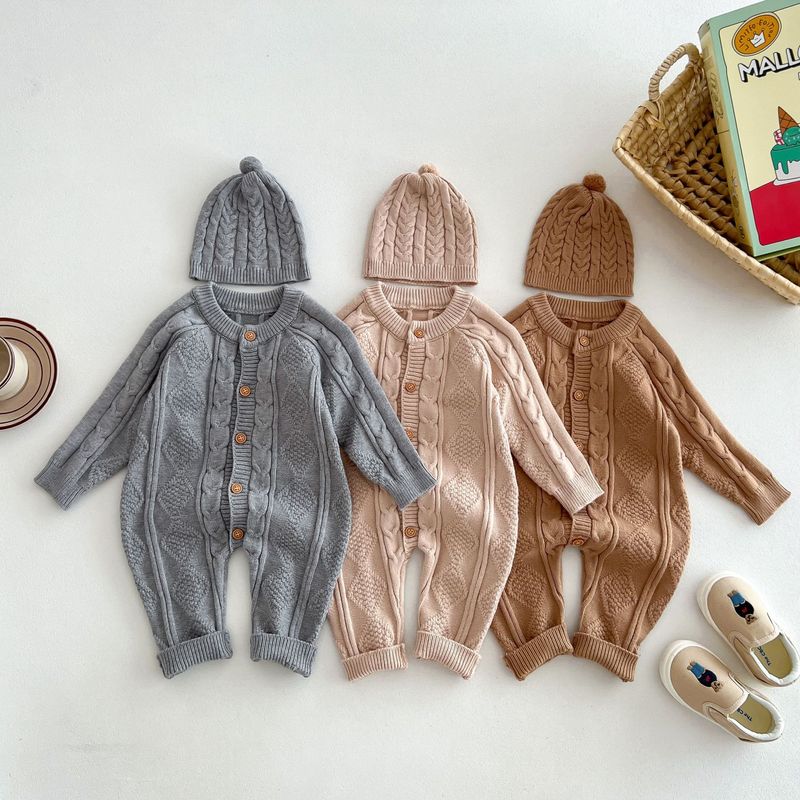 Korean version of autumn and winter New Baby wool jumpsuit for boys and girls Baby Full moon suit newborn 100-day banquet long climb_voghion.com