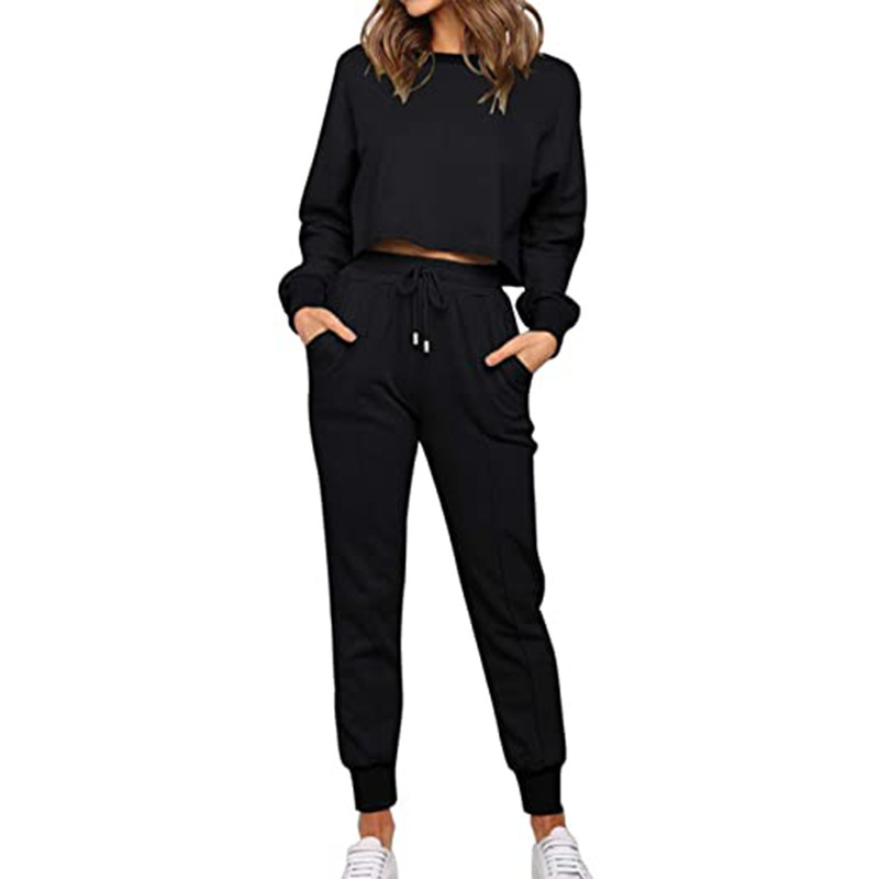 2021 Herbst Winter Neue Damenmode Einfarbig Langarm Jogginghose Zweiteiliges Sport-Casual-Set_voghion.com