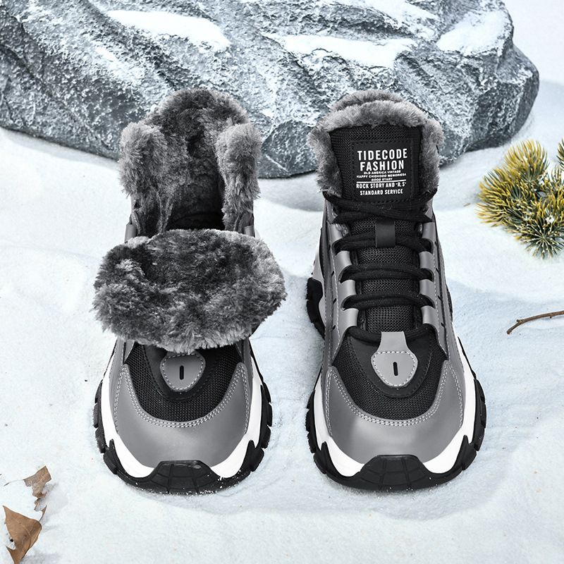 Men's Snow Boots Sheepskin Winter Suede Thickened Warmth High-Top Slip-Resistant Waterproof_voghion.com