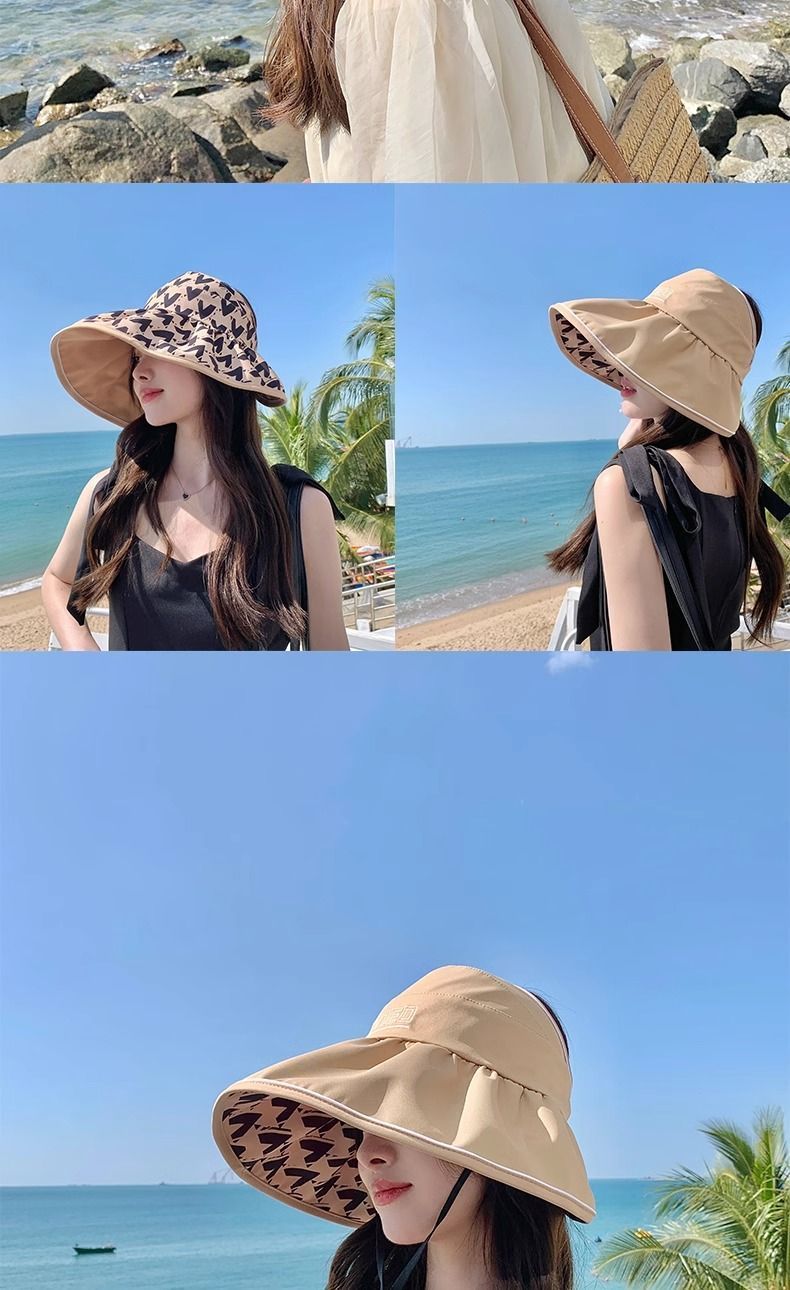 Cappello da sole pieghevole con protezione solare, con parte superiore vuota, da donna, estivo, per vacanze al mare, da annodare a coda di cavallo_voghion.com