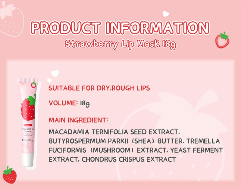 Lippenbalsam 18g Elastische und zarte Lippen Süße Erdbeere Feuchtigkeitsspendende englische Verpackung_voghion.com