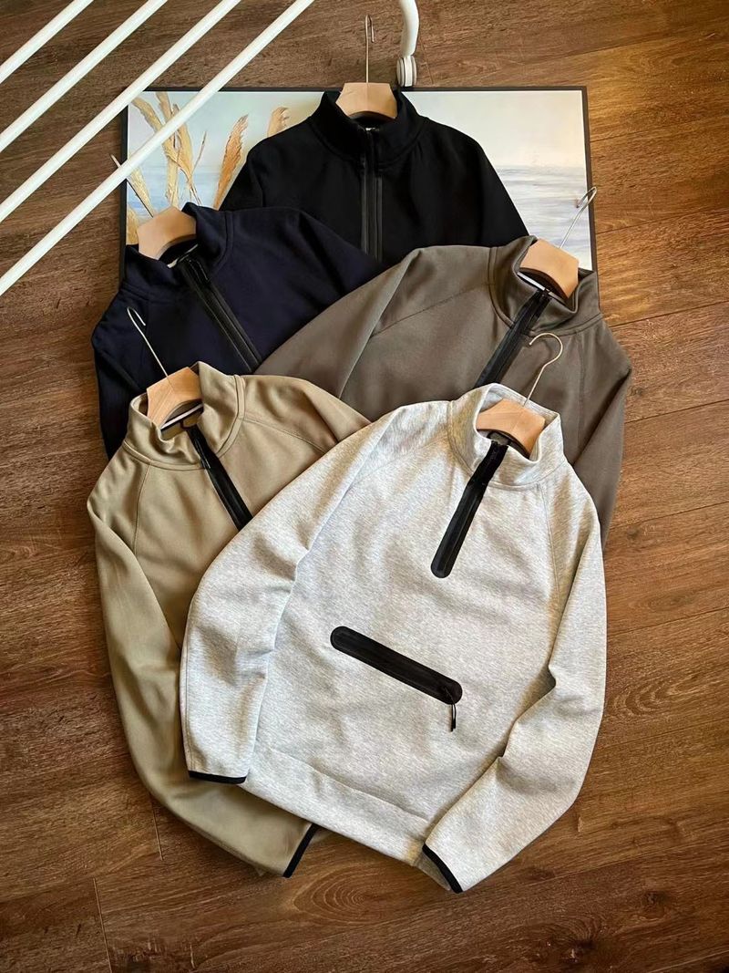 Roupas masculinas, moletom esportivo solto com gola alta e meio zíper_voghion.com