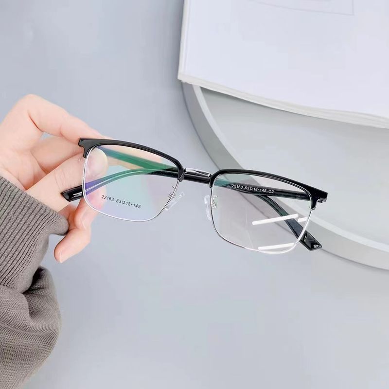 New Men's Business Style Eyebrow Metal Half Anti Blue Light Flat Artistic Square Myopia Lens Frame_voghion.com