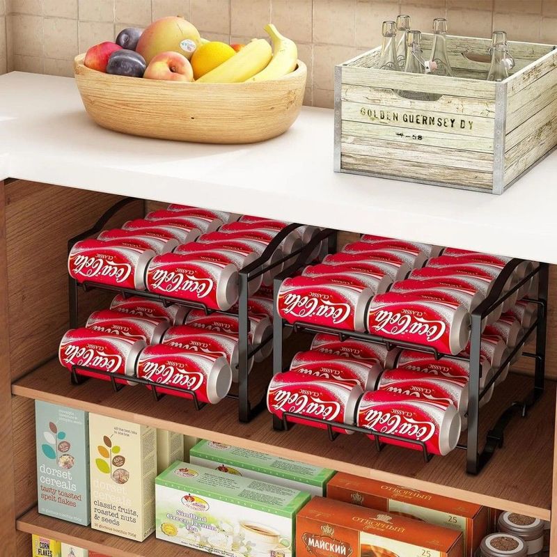 4 Tiers Can Organizer Rack, 48 Cans Soda Can Dispenser Organizer For Refrigerator, Set Of 2 Stackable Beverage Dispenser Rack_voghion.com