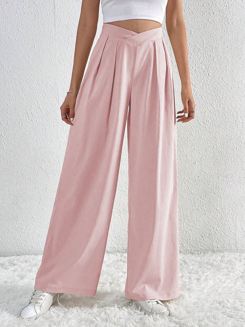 Pantalones plisados de estilo urbano para mujer, de algodón y lino, informales, de pierna ancha_voghion.com