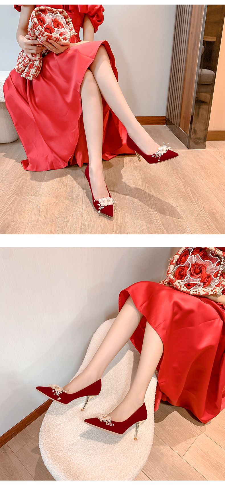 Scarpe da donna eleganti con tacco alto a punta rosse per donna - Eleganti décolleté a stiletto con tomaia in morbida pelle scamosciata e comoda suola in gomma_voghion.com