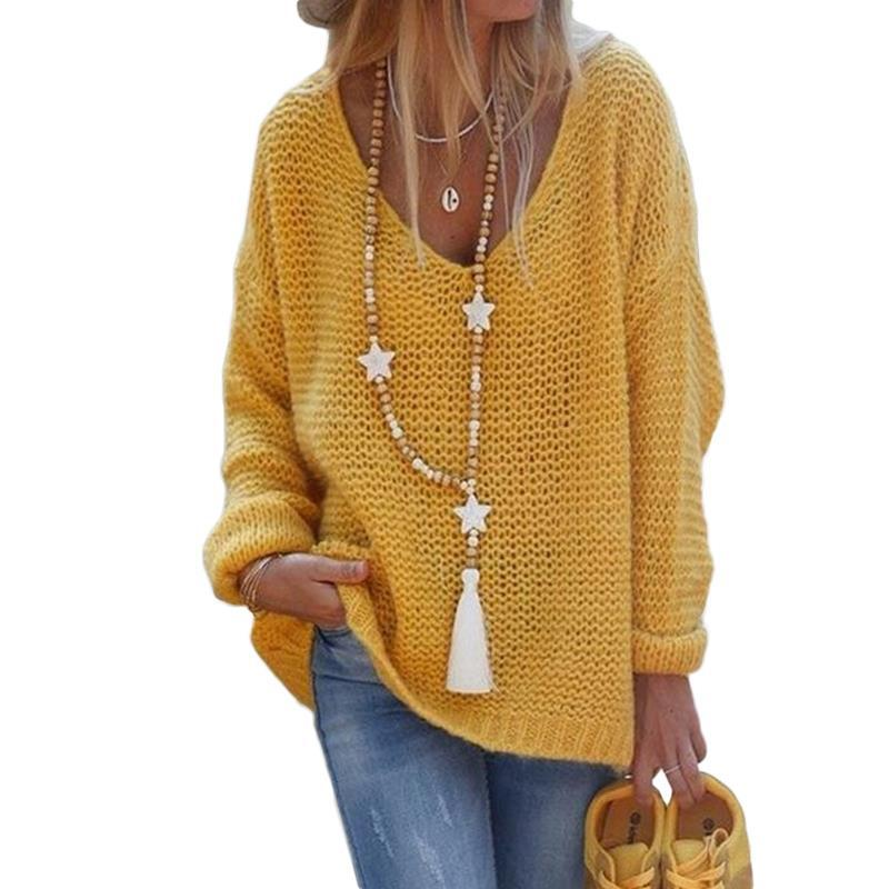 Vêtements pour femmes pulls pour femmes pulls col en v à manches longues hauts tricotés pulls pour femmes_voghion.com