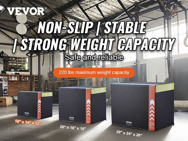 VEVOR 3 In 1 Plyometric Jump Box, 16/14/12 Inch Cotton Plyo Box, Platform & Jumping Agility Box, Anti-Slip Fitness Exercise Step Up Box For Home Gym Training, Conditioning Strength Training, Black_voghion.com